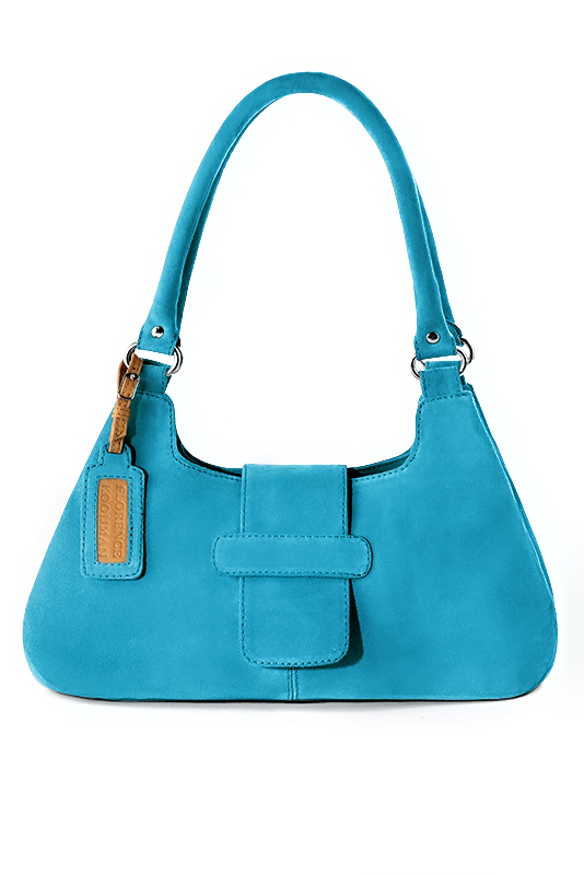 Dressy shoulder bag in turquoise blue leather - Top view